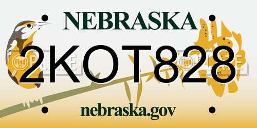 2KOT828 Nebraska License Plate