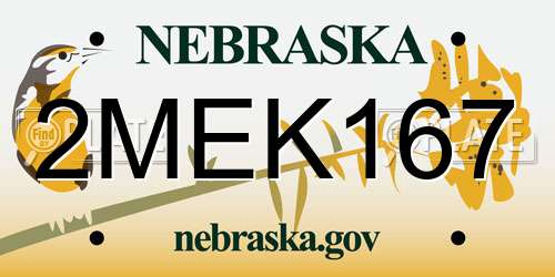 2MEK167 Nebraska License Plate