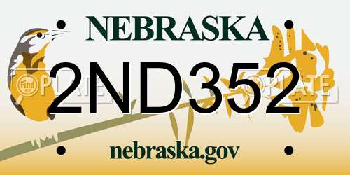 2ND352 Nebraska License Plate
