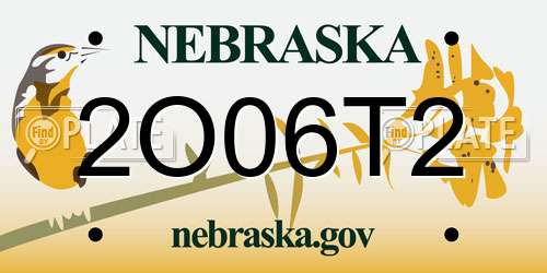 2O06T2 Nebraska License Plate