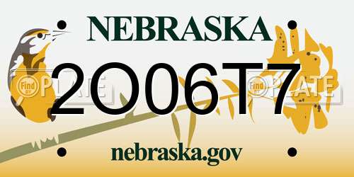 2O06T7 Nebraska License Plate