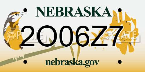 2O06Z7 Nebraska License Plate