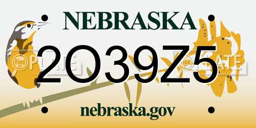 2O39Z5 Nebraska License Plate