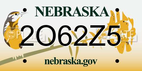 2O62Z5 Nebraska License Plate