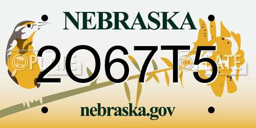 2O67T5 Nebraska License Plate