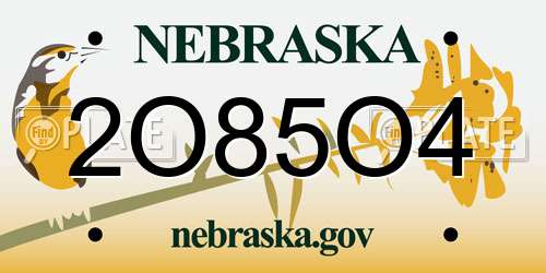 2O85O4 Nebraska License Plate