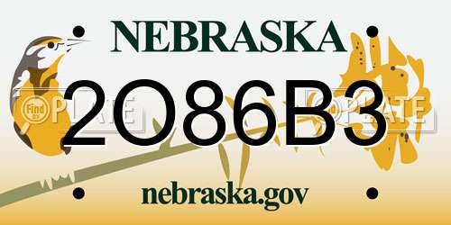 2O86B3 Nebraska License Plate