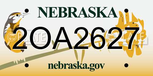 2OA2627 Nebraska License Plate