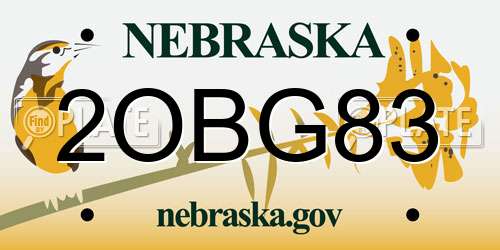 2OBG83 Nebraska License Plate