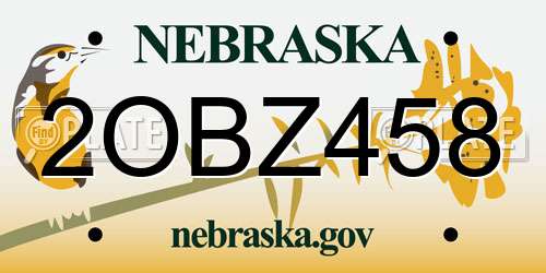 2OBZ458 Nebraska License Plate