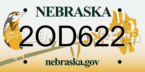 2OD622 Nebraska License Plate