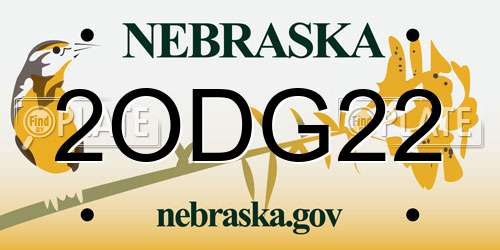 2ODG22 Nebraska License Plate