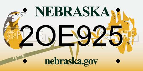 2OE925 Nebraska License Plate