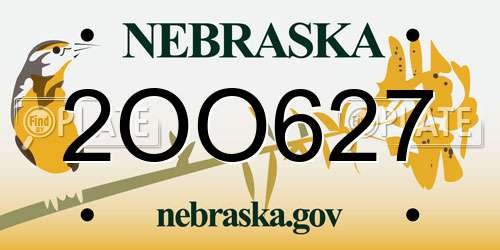 2OO627 Nebraska License Plate