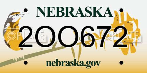 2OO672 Nebraska License Plate