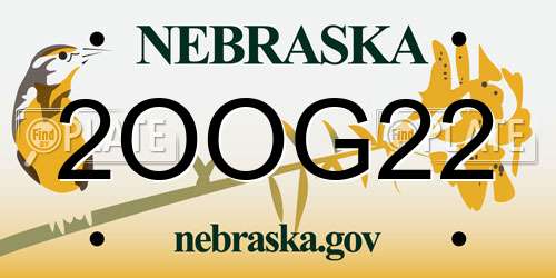 2OOG22 Nebraska License Plate