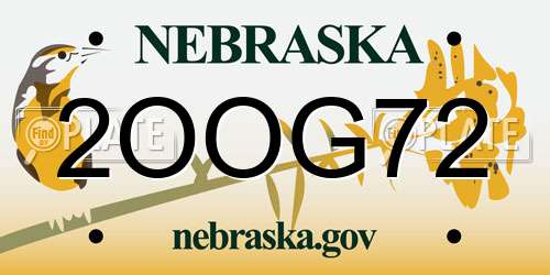 2OOG72 Nebraska License Plate