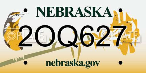 2OQ627 Nebraska License Plate