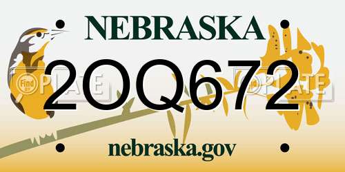 2OQ672 Nebraska License Plate