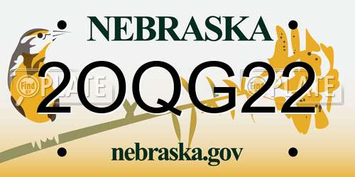 2OQG22 Nebraska License Plate