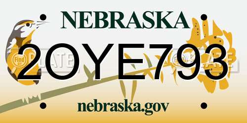 2OYE793 Nebraska License Plate