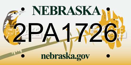 2PA1726 Nebraska License Plate