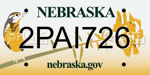 2PAI726 Nebraska License Plate