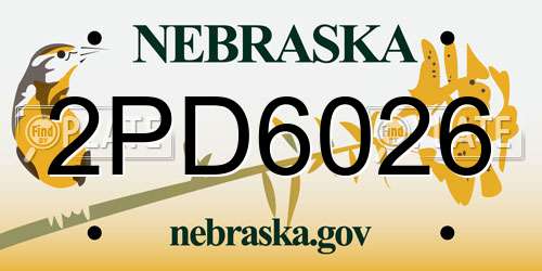 2PD6026 Nebraska License Plate