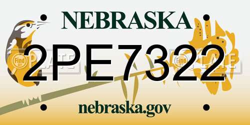 2PE7322 Nebraska License Plate