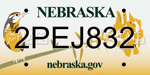2PEJ832 Nebraska License Plate