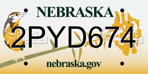 2PYD674 Nebraska License Plate
