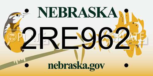 2RE962 Nebraska License Plate