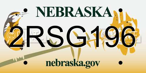 2RSG196 Nebraska License Plate