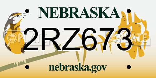2RZ673 Nebraska License Plate
