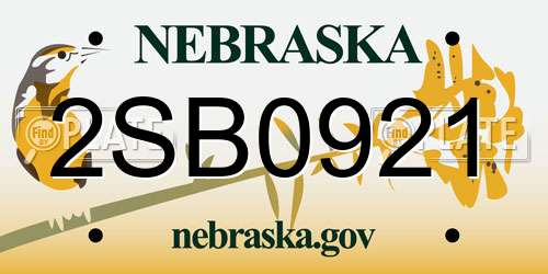 2SB0921 Nebraska License Plate
