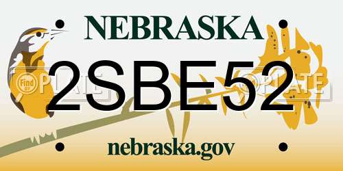 2SBE52 Nebraska License Plate