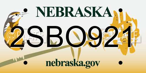 2SBO921 Nebraska License Plate
