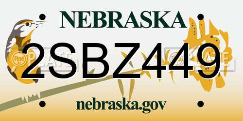 2SBZ449 Nebraska License Plate