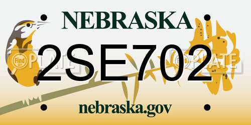 2SE702 Nebraska License Plate