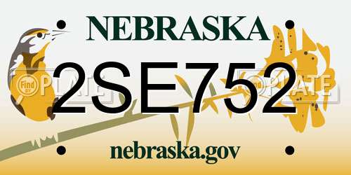 2SE752 Nebraska License Plate