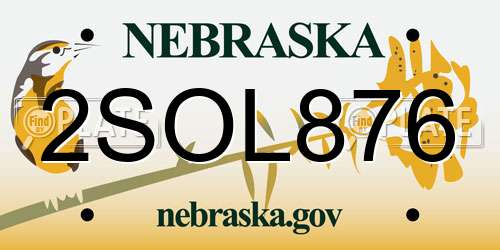 2SOL876 Nebraska License Plate