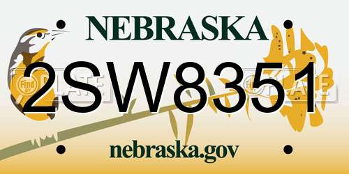 2SW8351 Nebraska License Plate