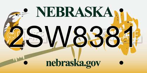 2SW8381 Nebraska License Plate