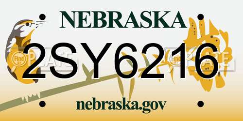 2SY6216 Nebraska License Plate