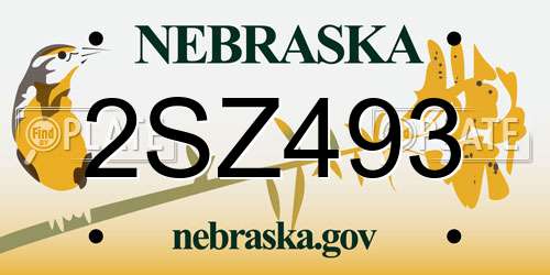 2SZ493 Nebraska License Plate