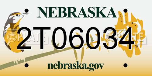 2T06034 Nebraska License Plate