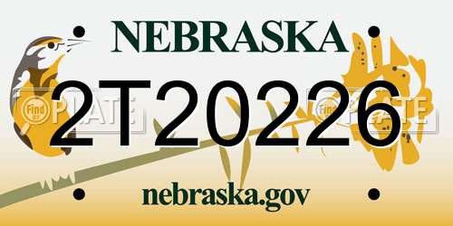 2T20226 Nebraska License Plate
