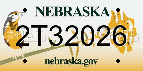 2T32026 Nebraska License Plate