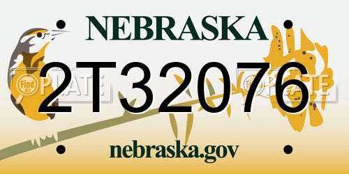 2T32076 Nebraska License Plate
