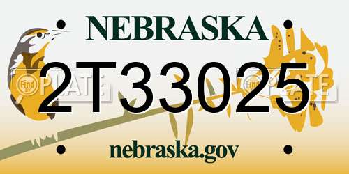 2T33025 Nebraska License Plate